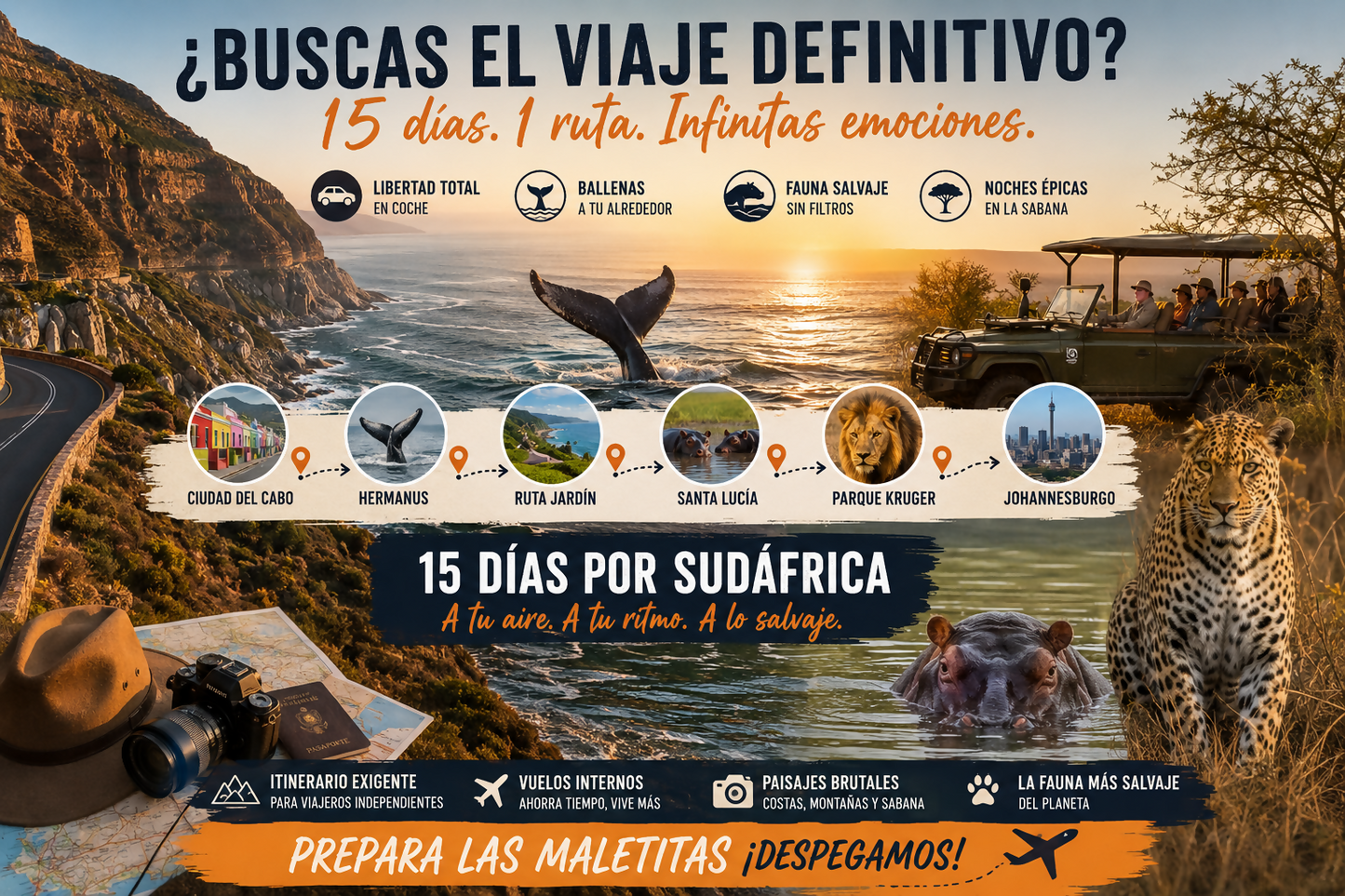 Sudáfrica en 15 Días: Del Fin del Mundo al Reino de los "Cinco Grandes"